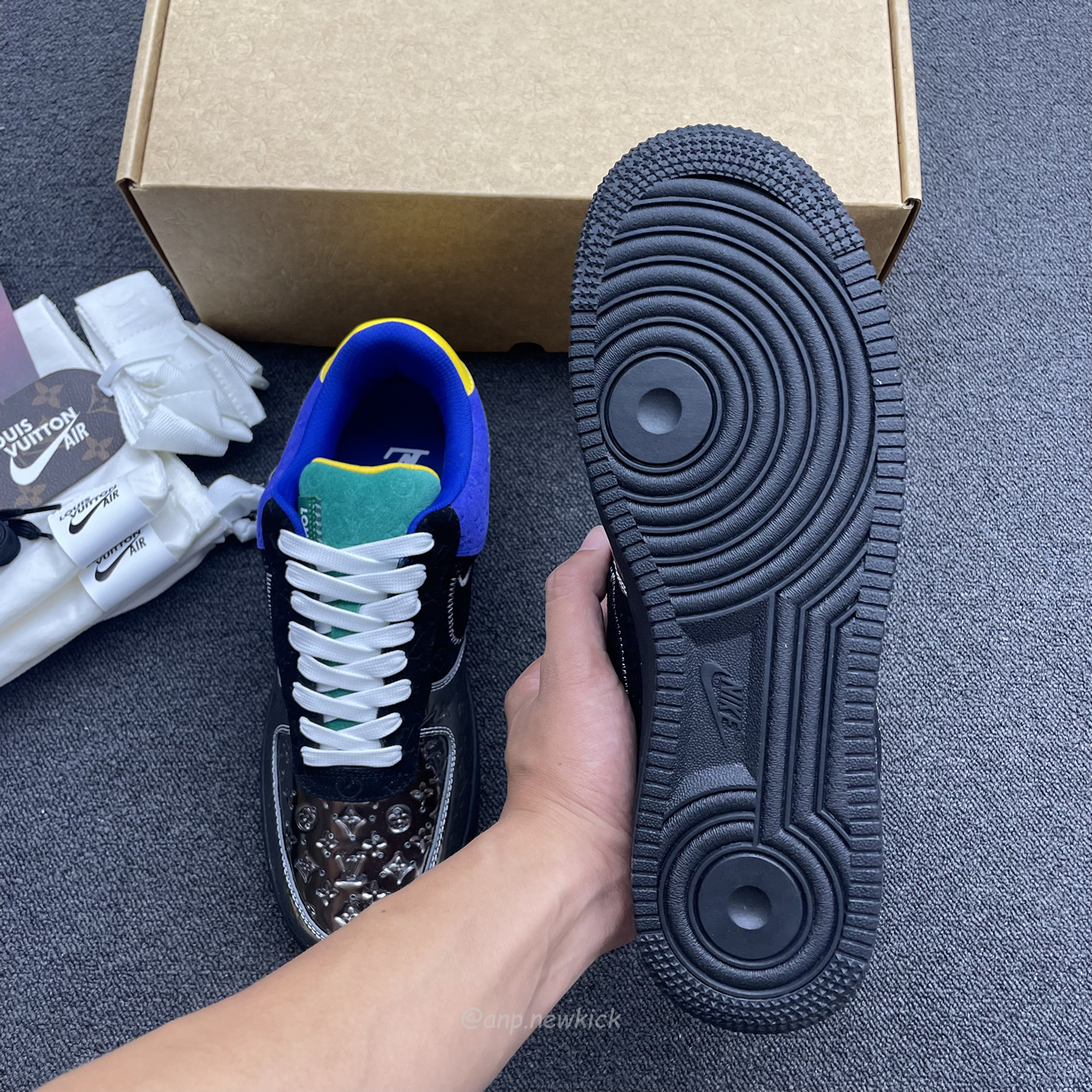 Louis Vuitton Nike Air Force 1 Low By Virgil Abloh Black Metallic Silver (8) - newkick.vip